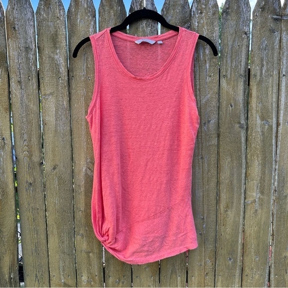 Athleta Knot Zephyr Tank Top Coral 100% Linen Sz S - Picture 2 of 11